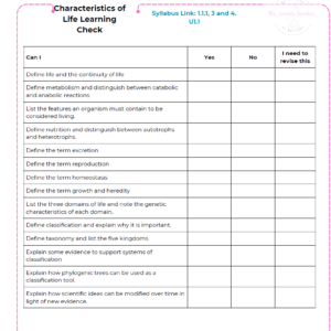 Condensed Revision Notes: Characteristics of Life