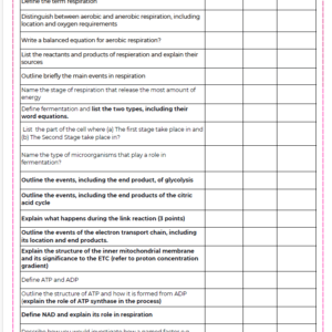 Condensed Revision Notes : Respiration
